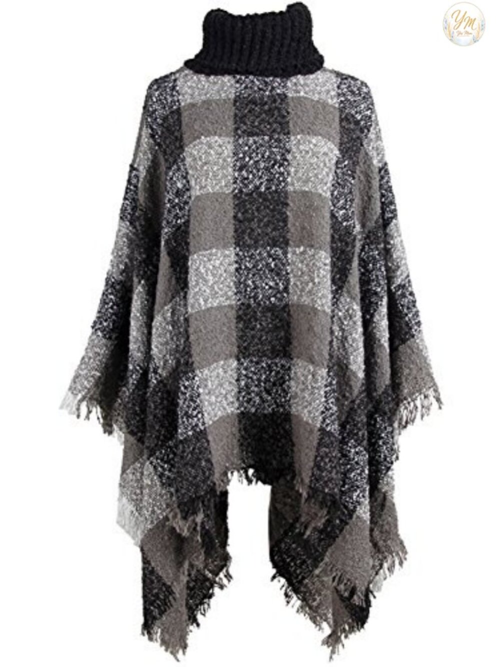 QZUnique Women's Turtleneck Poncho Sweater Knit Cape Pullover Shawl Wrap